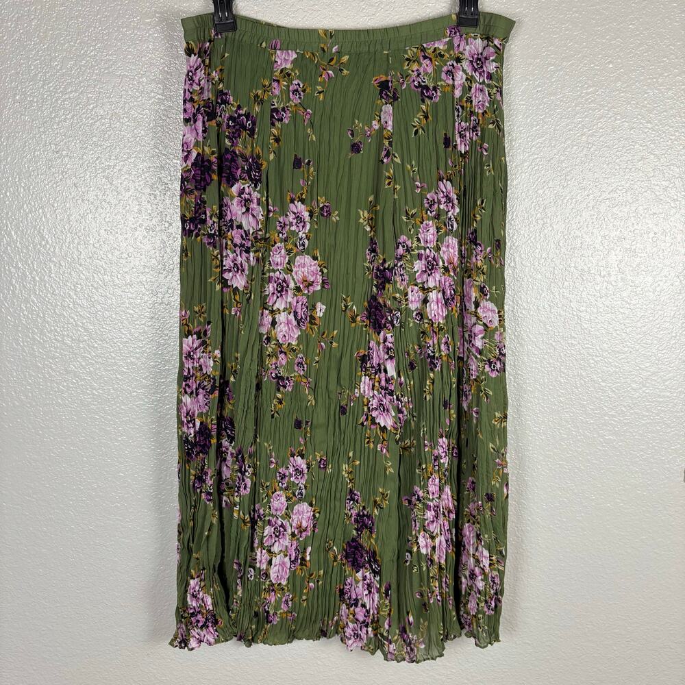 Chadwick's Size Large Green Purple Floral Maxi Skirt Lined Elastic Waist *Flaw*
